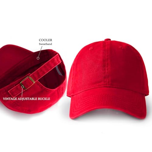 FURTALK Unisex Vintage Unstructured Baseball Cap Washed Cotton Dad Hat - color: Red, size: Medium-Large