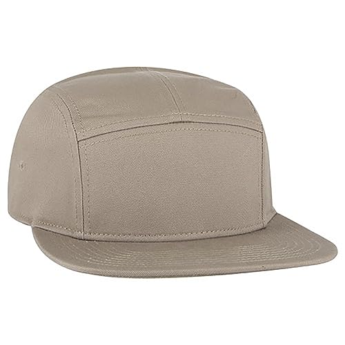 Ashen Fane 5 Panel Superior Cotton Twill Square Flat Visor Adjustable Camper Hat - color: Snapback-dk. Khaki