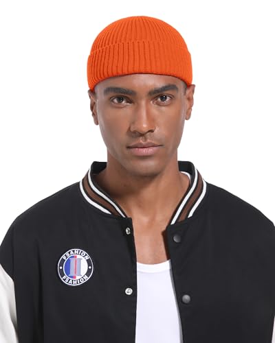 Short Fisherman Beanie for Men Women Wool Fleece Lined Winter Hat - color: 1pcs-orange