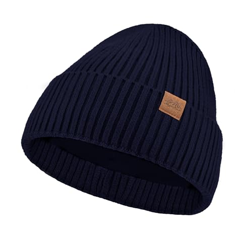 Unisex XXL Winter Hat, Fleece Lined Beanie Skull Cap Thermal Beanies Warm Ski Hat for Cold Weather - color: Navy