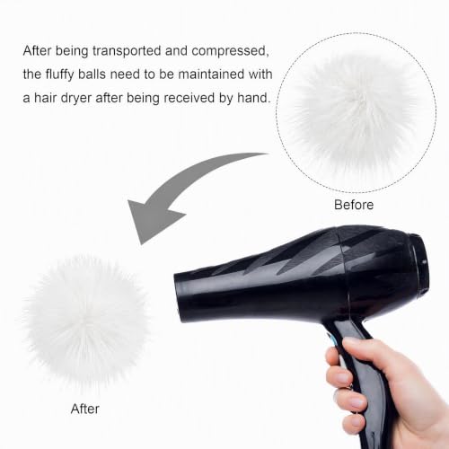 Fzxdfg 6Pieces Faux Furry Pom Pom Ball with Elastic Loop DIY Faux Fur Fluffy Ball for Hats Bags Key Chains Accessories 3.9inch/10CM (White) - color: White
