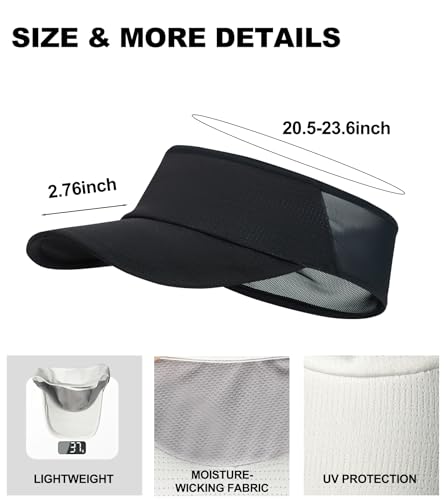 Sun Visor Hats Lightweight Stretchy for Running Tennis Golf - color: Black