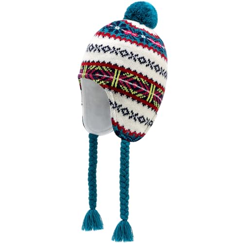 Winter Peruvian Hat Earflap Fleece Lined Girls Knit Beanie 3-10T - color: 2a-bluestripe, size: 3-5T