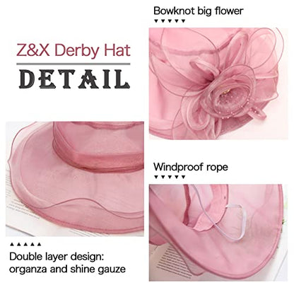 Z&X Organza Church Fascinator Wedding Tea Party Derby Hats for Women Flower Wide Brim Sun Hats - color: 022 Purple