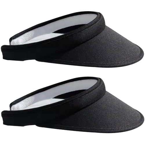 2 Pack Sun Visor Hats Women Men Clip On Wide Brim Visors Hat Outdoor Sports Golf Beach Travel Tennis Caps - color: Black