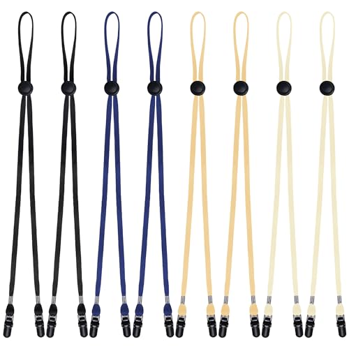 Sucrain 8 Pieces Adjustable Colorful Hat Strap Clips Hat Chin Cord for Golfing, Fishing, Boating, Hiking - color: Black