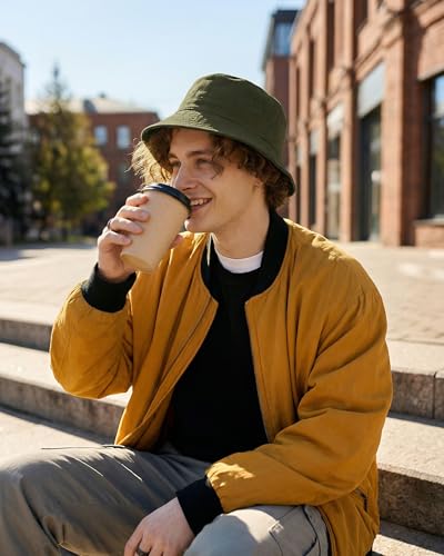 HONGTEYA Bucket Sun Hats for Woman Men Cotton Summer Beach Hat Golf Fishing - color: Olive, size: Medium
