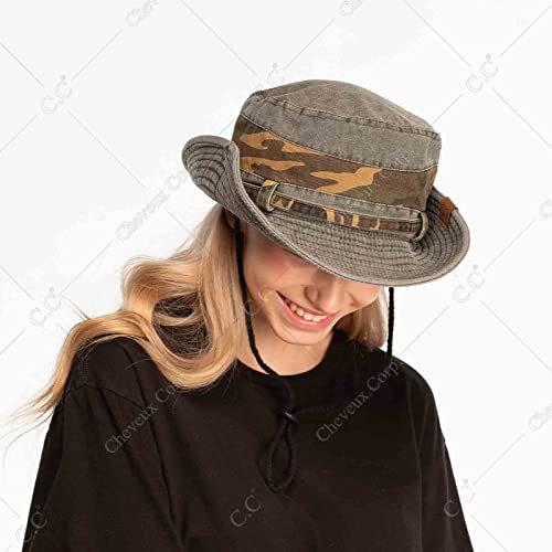 C.C Cotton Bucket Waterproof Reflective Holographic Bucket Hat (BK-773,775,776,777,778,785,925,929,3906,3920,3923,KB-004) - color: Camo Button Up-black