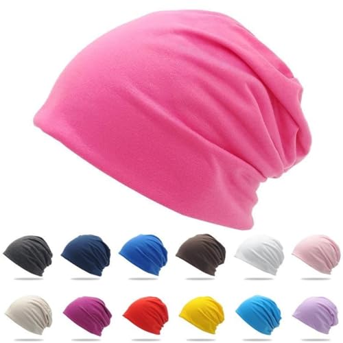 Cotton Slouchy Beanie hat Candy Color Chemo Skull Cap Men Women Beanies - color: Rose Red