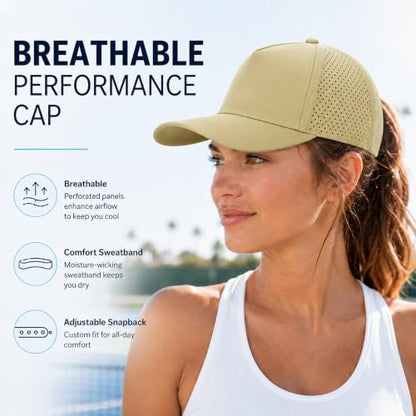 5 Panel Baseball Cap Quick Dry Mesh Snapback Hat for Women Men - color: Khaki