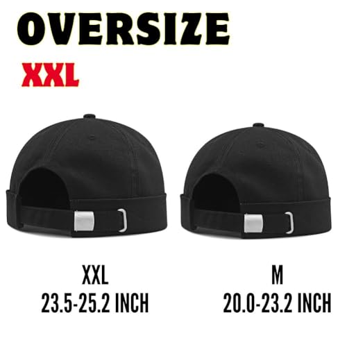 Docker Cap XXL Brimless Hat Oversize Retro No Brim Hats Plus Size Snapback Beanie - color: Black