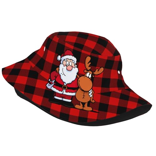 Trendy Bucket Hat - Comfortable Packable Sun Beach Hat for Women Men, Perfect for Outdoor Activities Travel Hiking - color: Santa Claus and Reindeer 02