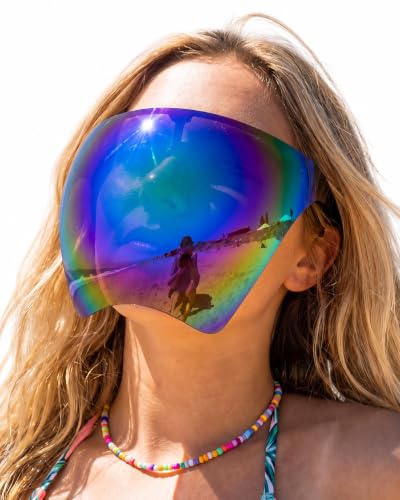 Full Face Shield Visor Sunglasses - Futuristic Rainbow UV Blocking, Blue - color: Gradiance Blue