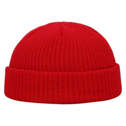 JILANI HANDICRAFT Trawler Beanie Winter Fisherman Beanie for Men Knit Cuff Unisex Skullcap - color: Red