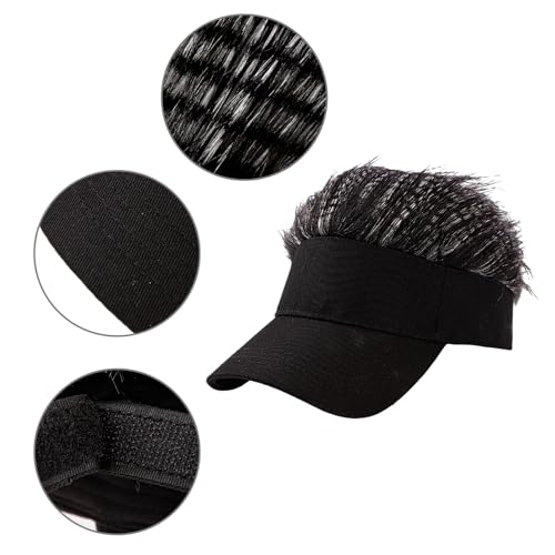 Mens Novelty Sun Visor Beach Hat Short Hair Wigs UV Protection Adjustable Golf Dad Cap Funny Hip Hop Rave Party Trucker Hat - color: Black & White