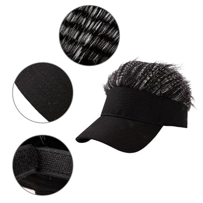 Mens Novelty Sun Visor Beach Hat Short Hair Wigs UV Protection Adjustable Golf Dad Cap Funny Hip Hop Rave Party Trucker Hat - color: Black & White