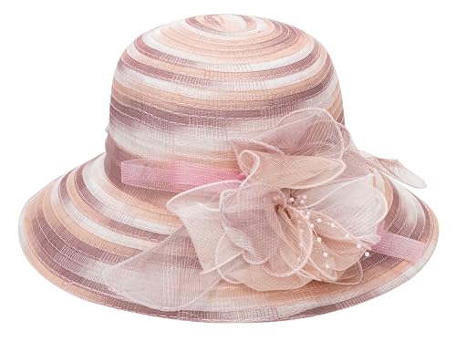 Women's Organza Kentucky Fascinator Hat Cocktail Tea Party Wedding Sun Hat - color: Pink