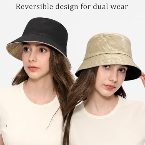 Shiny Metallic Bucket Hat Reversible Beach Fisherman Hats for Women Men - color: Gold a