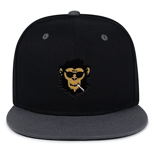 Smoking Monkey Hip-Hop Snapback Hat Embroidered Baseball Cap Wild Animal Funny - color: 18. Black/Grey