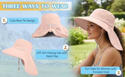 Ruqizhi Sun Hats for Women with Neck Flap Ponytail Hole Women Sun Hats Rollable UV Protection Fishing Hats Wide Brim UPF 50+ - color: Navy