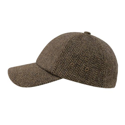 BOTVELA Men Wool Adjustable Tweed Baseball Cap - color: Light Herringbone Khaki