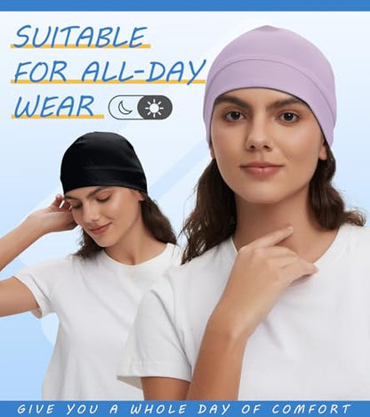 Cotton Skull Cap Sleep Cap Beanie Helmet Liner for Men Women - color: Set D-black,light Blue,light Purple