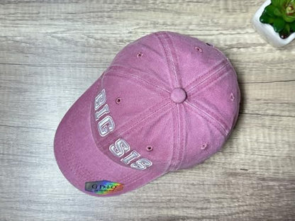 Adjustable Embroidery Animal Baseball Hat for Kid Toddler Child - color: Big Sis (Washed Pink)