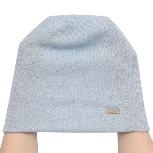 ZLYC Women Slouchy Beanie Hat Summer Knit Chemo Headwear - color: Solid Light Blue