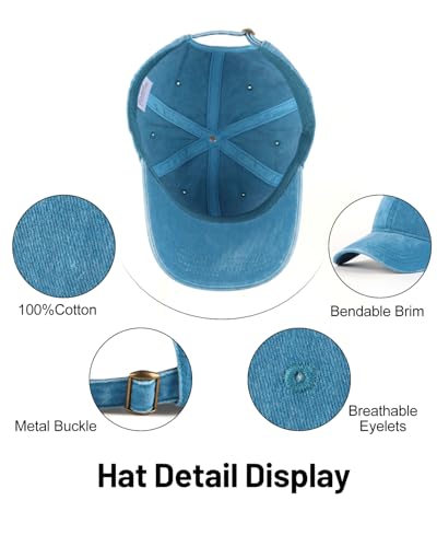 Zylioo XXL Baseball Cap for Big Heads Men Women, Washed Denim Dad Hat - color: Turquoise, size: Large