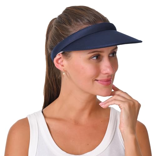 Cotton Visor Hat Women Men Clip-on Visors Hats Adjustable Outdoor Sports Golf Beach Wide Brim Sun Cap - color: Navy-1