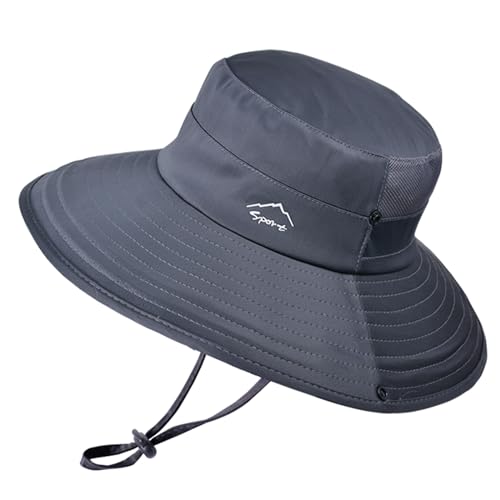 Cooling Sun Hat for Men Women,Wide Brim Bucket Hat Foldable Boonie Hat for Fishing Hiking Garden Safari Beach - color: Dark Grey