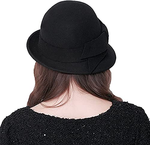 seven wolves Wool Felt Cloche Fedora Hat Winter Warm Bucket Hat Ladies Church Derby Party - color: 2-grey