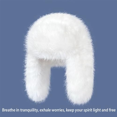Luxurious Faux Mink Fur Ladies Trapper Hat，Pure Color Simplistic Women’s Winter Hat，Furry Ushanka Warm Hat - color: White