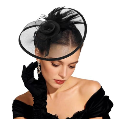 Ondder Tea Party Fascinator Hat for Women Clip and Headband for Tea Party, Wedding, Church and Cocktail Events - color: Black