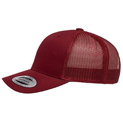 Yupoong Classic Mesh 6 Panel Retro Trucker Cap | Mid Profile Snapback - color: Cranberry