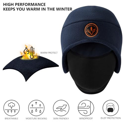 BASSDASH Unisex Soft Fleece 2-in-1 Hat with Mask Ear Flap - color: Navy Blue