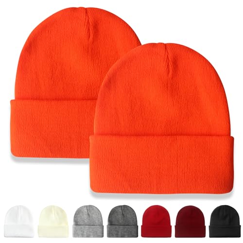 NPQQUAN 2 Packs Beanie for Men Women Winter Hats for Mens Beanie Skull Cap - color: Orange+orange