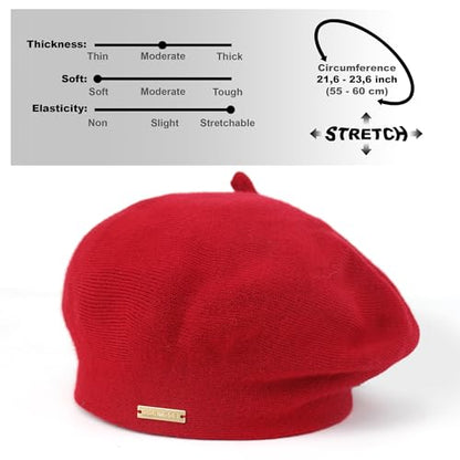 Beret - Warm Lined Wool Angora Knit Berets - French Paris Hat for Women - color: Red