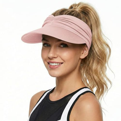 2 Pack Sun Visor Hat Wide Brim Womens Beach Hats Foldable Golf Women Visors - color: Black, Pink