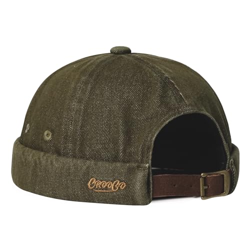 Clakllie Cotton Docker Hat Brimless Hats for Men Retro Sailor Skullcap - color: Fma2503-greenishbrown