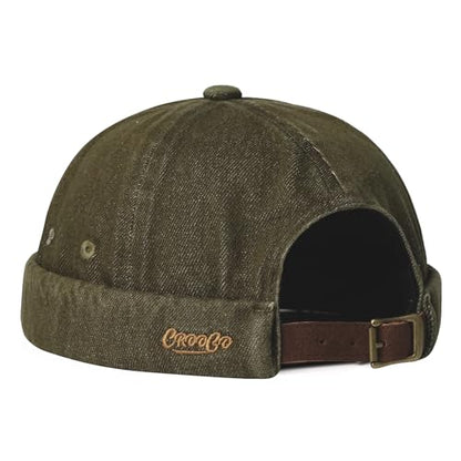 Clakllie Cotton Docker Hat Brimless Hats for Men Retro Sailor Skullcap - color: Fma2503-greenishbrown