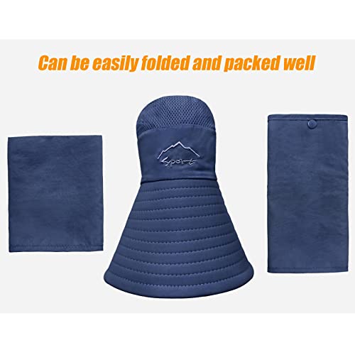 Fishing Hat for Men & Women, Sun Protection Hat with Face Cover & Neck Flap - color: Dark Blue