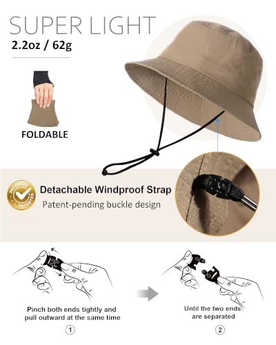 Water-Resistant Bucket Hat for Women Men Rain Hat UPF 50+ Boonie Sun Hat - color: Khaki