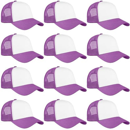 Falari 12 Pack Bulk Wholesale Mesh Trucker Hats 5 Panel and 6 Panel Baseball Caps for Men and Women - color: 5 Panel - Lavender