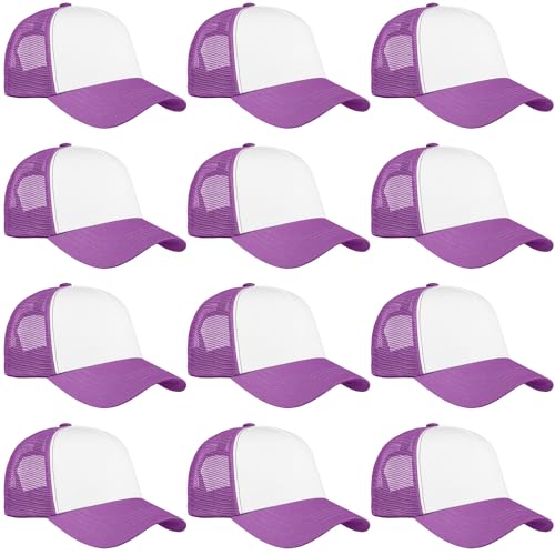 Falari 12 Pack Bulk Wholesale Mesh Trucker Hats 5 Panel and 6 Panel Baseball Caps for Men and Women - color: 5 Panel - Lavender
