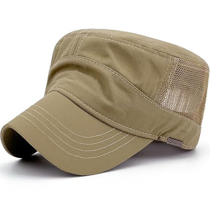 Loneshark Water Resistant Military Hat Quick Dry Cadet Cap Army Flat Top - color: Sport-logo-w-mesh-khaki