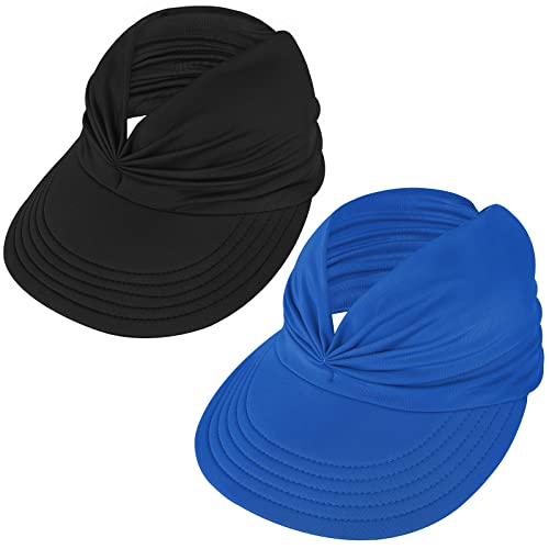 American Trends Wide Brim Visor for Women Lightweight Packable Ponytail Hat - color: Z Black & Blue