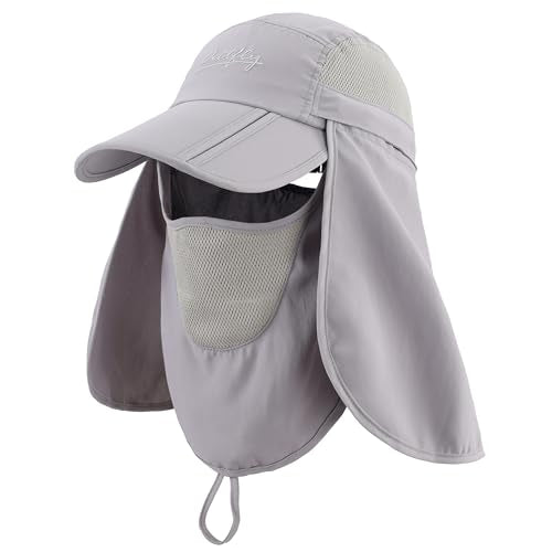 Connectyle Men's Foldable Baseball Sun Cap with Removable Face Mask Neck Flap Cover UPF 50+ Sun Protection Fishing Hiking Hat - color: Light Grey