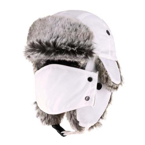 Waterproof Winter Trapper Ushanka Hat Ear Flap Chin Strap, Russian Style - color: Arctic (White)