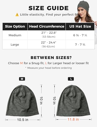 ROYBENS Lightweight 100% Cotton Slouchy Summer Beanie Men Women, Chemo Cap - color: 2pcs Black + Dark Grey, size: Medium
